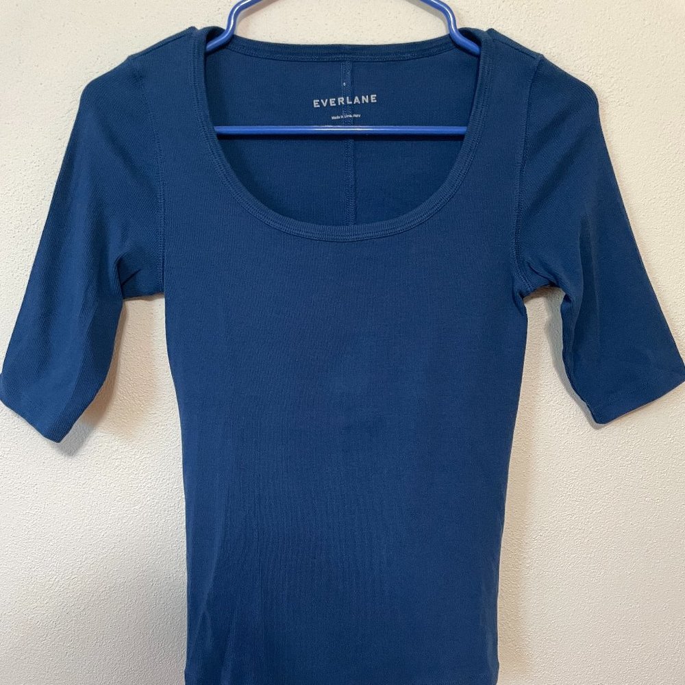 Everlane Pima Cotton Micro Rib Scoop Neck Tee Top S Blue